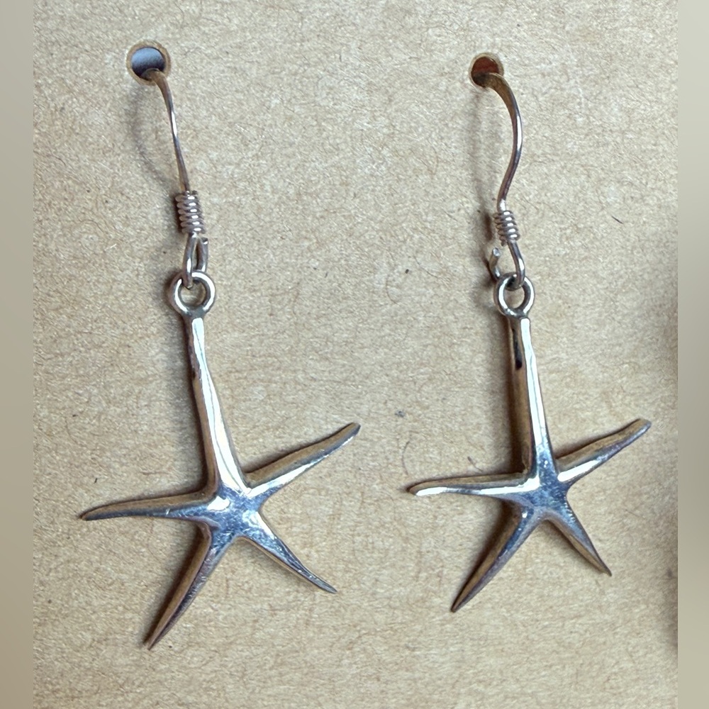 SOLD Sterling Silver Starfish Dangle Earrings - Silver